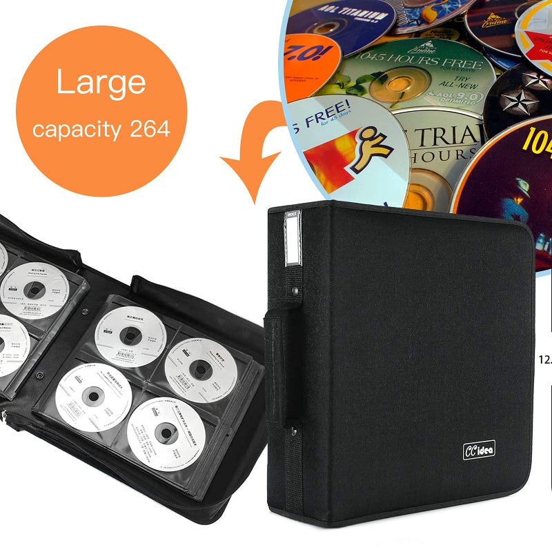 CCidea CD Case DVD Case Storage Holder-264 Capacity,Media Binder, CD Wallet, Disc Booklet, L11.4 x W 6.4 x H3.5 INCH (Black) - Image 2